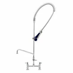 T&S Brass And Bronze Works T&S B-0123-A12-08 EasyInstall Deck Mounted 46" High Pre-Rinse Faucet With Adjustable 8" Centers, Ergonomic Spray Valve, 44" Hose, And 12" Add-On Faucet
