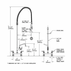 T&S Brass And Bronze Works T&S B-0123-ADF06 EasyInstall Deck Mounted 49 1/4" High Pre-Rinse Faucet With Adjustable 8" Centers, 44" Hose, And 6" Add-On Faucet -T&S Brass-shop 58160