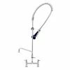 T&S Brass And Bronze Works T&S B-0123-A10-B08C EasyInstall Deck Mounted 46" High Pre-Rinse Faucet With Adjustable 8" Centers, Ergonomic Low Flow Spray Valve, 44" Hose, 10" Add-On Faucet, And 6" Wall Bracket
