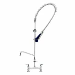 T&S Brass And Bronze Works T&S B-0123-A10-B08C EasyInstall Deck Mounted 46" High Pre-Rinse Faucet With Adjustable 8" Centers, Ergonomic Low Flow Spray Valve, 44" Hose, 10" Add-On Faucet, And 6" Wall Bracket