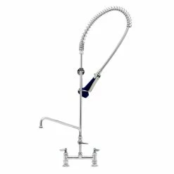 T&S Brass And Bronze Works T&S B-0123-A12-B08 EasyInstall Deck Mounted 46" High Pre-Rinse Faucet With Adjustable 8" Centers, Ergonomic Spray Valve, 44" Hose, 12" Add-On Faucet, And 6" Wall Bracket