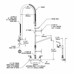 T&S Brass And Bronze Works T&S B-0133-063X EasyInstall Wall Mounted Pre-Rinse Faucet With Adjustable 8" Centers, 56" Hose, 14" Add-On Faucet, Vacuum Breaker, And 6" Wall Bracket -T&S Brass-shop 59478