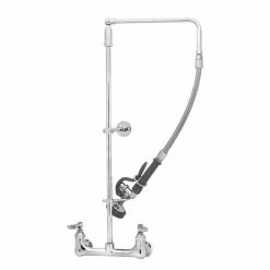T&S Brass And Bronze Works T&S B-0131-B Wall Mounted 29 7/8" High Pre-Rinse Faucet With Adjustable 8" Centers, Swivel Arm, 20" Hose, And 6" Wall Bracket