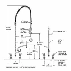 T&S Brass And Bronze Works T&S B-0123-ADF08 EasyInstall Deck Mounted 49 1/4" High Pre-Rinse Faucet With Adjustable 8" Centers, 44" Hose, And 8" Add-On Faucet -T&S Brass-shop 59524