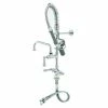 T&S Brass And Bronze Works T&S MPW-2DCN-06 EasyInstall Deck Mounted 24 3/4" High Mini Pre-Rinse Faucet With Flex Inlets, Angled Low Flow Spray Valve, Club Handles, 24" Hose, 6" Add-On Faucet, And 6" Wall Bracket