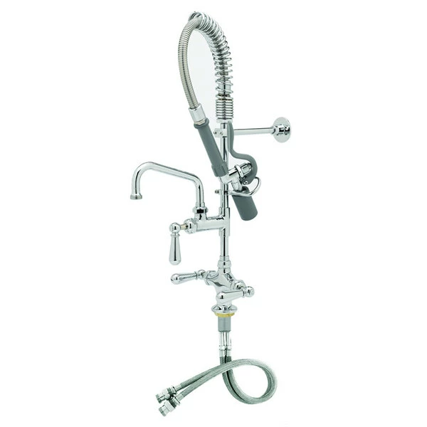T&S Brass And Bronze Works T&S MPY-2DCV-08 EasyInstall Deck Mounted 22 1/2" High Mini Pre-Rinse Faucet With Flex Inlets, Low Flow Spray Valve, Club Handles, 24" Hose, 8" Add-On Faucet, Vacuum Breaker, And 6" Wall Bracket 1 T&S Brass And Bronze Works T&S MPY-2DCV-08 EasyInstall Deck Mounted 22 1/2" High Mini Pre-Rinse Faucet With Flex Inlets, Low Flow Spray Valve, Club Handles, 24" Hose, 8" Add-On Faucet, Vacuum Breaker, And 6" Wall Bracket