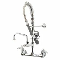 T&S Brass And Bronze Works T&S MPY-8WCN-06-CR EasyInstall Wall Mounted 22 1/4" High Mini Pre-Rinse Faucet With Adjustable 8" Centers, Low Flow Spray Valve, Club Handles, 24" Hose, 6" Add-On Faucet, And 6" Wall Bracket