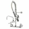 T&S Brass And Bronze Works T&S MPY-8WCV-08-CR EasyInstall Wall Mounted 21 1/4" High Mini Pre-Rinse Faucet With Adjustable 8" Centers, Low Flow Spray Valve, Club Handles, 24" Hose, 8" Add-On Faucet, Vacuum Breaker, And 6" Wall Bracket