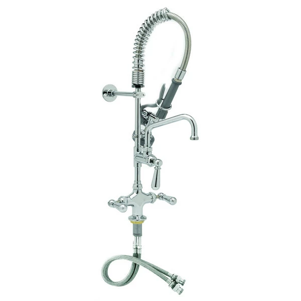 T&S Brass And Bronze Works T&S MPZ-2DCN-08 EasyInstall Deck Mounted 24 13/16" High Mini Pre-Rinse Faucet With Flex Inlets, Club Handles, 24" Hose, 8" Add-On Faucet, And 6" Wall Bracket 1 T&S Brass And Bronze Works T&S MPZ-2DCN-08 EasyInstall Deck Mounted 24 13/16" High Mini Pre-Rinse Faucet With Flex Inlets, Club Handles, 24" Hose, 8" Add-On Faucet, And 6" Wall Bracket