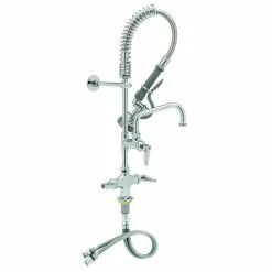 T&S Brass And Bronze Works T&S MPZ-2DLV-08-CR EasyInstall Deck Mounted 23 13/16" High Mini Pre-Rinse Faucet With Flex Inlets, 24" Hose, 8" Add-On Faucet, Vacuum Breaker, And 6" Wall Bracket