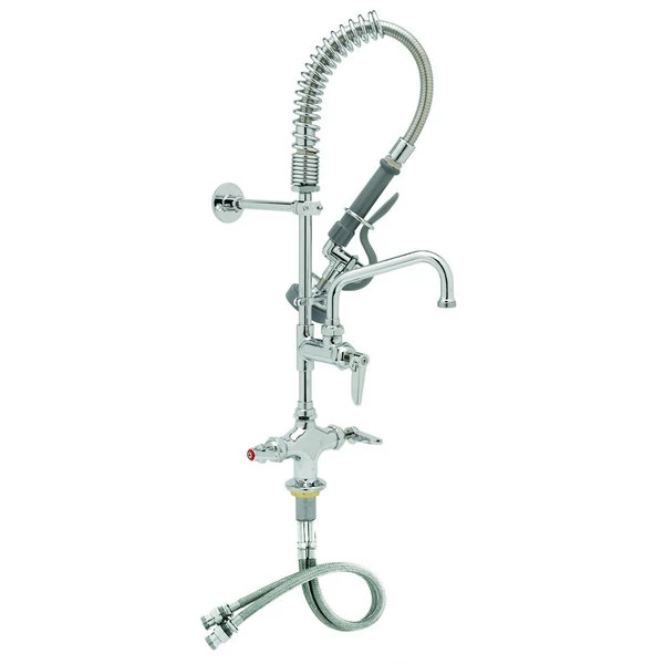 T&S Brass And Bronze Works T&S MPZ-2DWN-06 EasyInstall Deck Mounted 24 7/8" High Mini Pre-Rinse Faucet With Flex Inlets, 4" Wrist Action Handles, 24" Hose, 6" Add-On Faucet, And 6" Wall Bracket 1 T&S Brass And Bronze Works T&S MPZ-2DWN-06 EasyInstall Deck Mounted 24 7/8" High Mini Pre-Rinse Faucet With Flex Inlets, 4" Wrist Action Handles, 24" Hose, 6" Add-On Faucet, And 6" Wall Bracket