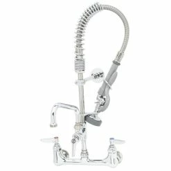 T&S Brass And Bronze Works T&S MPZ-8WCN-06 EasyInstall Wall Mounted 22 1/8" High Mini Pre-Rinse Faucet With Adjustable 8" Centers, Club Handles, 24" Hose, 6" Add-On Faucet, And 6" Wall Bracket
