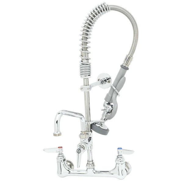 T&S Brass And Bronze Works T&S MPZ-8WCN-08 EasyInstall Wall Mounted 22 1/8" High Mini Pre-Rinse Faucet With Adjustable 8" Centers, Club Handles, 24" Hose, 8" Add-On Faucet, And 6" Wall Bracket 1 T&S Brass And Bronze Works T&S MPZ-8WCN-08 EasyInstall Wall Mounted 22 1/8" High Mini Pre-Rinse Faucet With Adjustable 8" Centers, Club Handles, 24" Hose, 8" Add-On Faucet, And 6" Wall Bracket