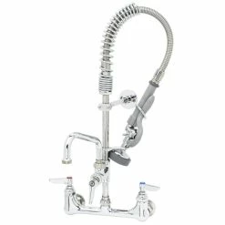 T&S Brass And Bronze Works T&S MPZ-8WWN-08 EasyInstall Wall Mounted 22 1/8" High Mini Pre-Rinse Faucet With Adjustable 8" Centers, 4" Wrist Action Handles, 24" Hose, 8" Add-On Faucet, And 6" Wall Bracket