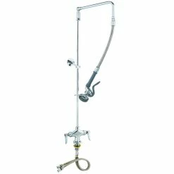 T&S Brass And Bronze Works T&S B-0111-BC EasyInstall Deck Mounted 39" High Pre-Rinse Faucet With Flex Inlets, Low Flow Spray Valve, Swivel Arm, 20" Hose, And 6" Wall Bracket