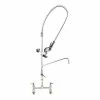T&S Brass And Bronze Works T&S B-2277-01-CR EasyInstall Deck Mounted 43 3/4" High Pre-Rinse Faucet With Adjustable 8" Centers, 44" Hose, 12" Add-On Faucet, Vacuum Breaker, 6" Wall Bracket, And Installation Kit