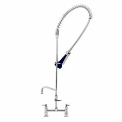 T&S Brass And Bronze Works T&S B-0123-A06-08C EasyInstall Deck Mounted 46" High Pre-Rinse Faucet With Adjustable 8" Centers, Ergonomic Low Flow Spray Valve, 44" Hose, And 6" Add-On Faucet