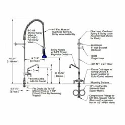 T&S Brass And Bronze Works T&S B-0113-A08-08 EasyInstall Deck Mounted 46 1/4" High Pre-Rinse Faucet With Flex Inlets, Ergonomic Spray Valve, 44" Hose, And 8" Add-On Faucet 3 T&S Brass And Bronze Works T&S B-0113-A08-08 EasyInstall Deck Mounted 46 1/4" High Pre-Rinse Faucet With Flex Inlets, Ergonomic Spray Valve, 44" Hose, And 8" Add-On Faucet -T&S Brass-shop 63272