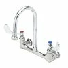 T&S Brass And Bronze Works T&S B-0350-04 Wall Mounted Surgical Sink Faucet With 8" Adjustable Centers, 5 9/16" Rigid Gooseneck, And 4" Wrist Action Handles