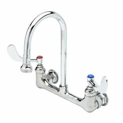 T&S Brass And Bronze Works T&S B-0350-04 Wall Mounted Surgical Sink Faucet With 8" Adjustable Centers, 5 9/16" Rigid Gooseneck, And 4" Wrist Action Handles