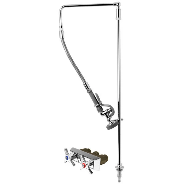 T&S Brass And Bronze Works T&S B-0142 Deck Mounted 41 7/8" High Pre-Rinse Faucet With Concealed Base, 4-Arm Handles, Swivel Arm, And 26" Hose 1 T&S Brass And Bronze Works T&S B-0142 Deck Mounted 41 7/8" High Pre-Rinse Faucet With Concealed Base, 4-Arm Handles, Swivel Arm, And 26" Hose