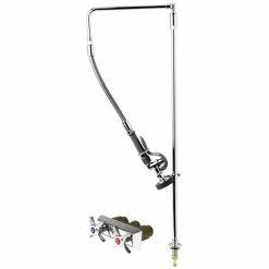 T&S Brass And Bronze Works T&S B-0171-01 Deck Mounted 39 1/16" High Pre-Rinse Faucet With Single Inlet, Swivel Arm, 20" Hose, And Bi-Pod Support