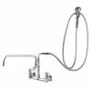 T&S Brass And Bronze Works T&S B-0284 Wall Mounted Pre-Rinse Faucet With Adjustable 8" Centers, Angled Spray Valve, 4-Arm Handles, 104" Hose, 12" Add-On Faucet, 90 Degree Swivel Adapter, And Installation Kit
