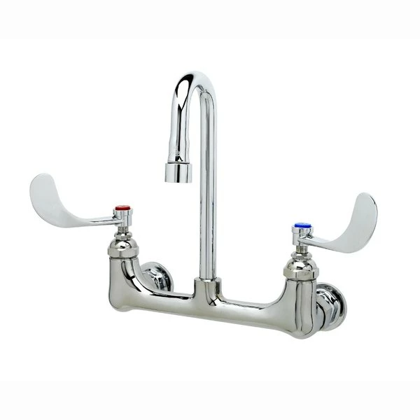 T&S Brass And Bronze Works T&S B-2443-F1-CR-SC 1 GPM Wall Mount Mixing Faucet With 8" Adjustable Centers, 2 7/8" Gooseneck, 4" Wrist Action Handles, Spring Checks, And Cerama Cartridges 1 T&S Brass And Bronze Works T&S B-2443-F1-CR-SC 1 GPM Wall Mount Mixing Faucet With 8" Adjustable Centers, 2 7/8" Gooseneck, 4" Wrist Action Handles, Spring Checks, And Cerama Cartridges