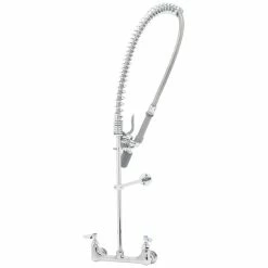 T&S Brass And Bronze Works T&S B-2455-C Wall Mounted 34" High Pre-Rinse Faucet With Adjustable 8" Centers, Low Flow Spray Valve, 44" Hose, 12" Wall Bracket, And Installation Kit