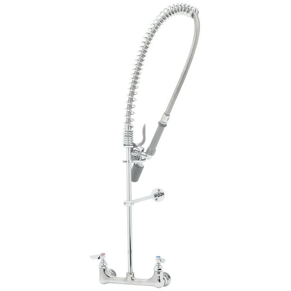 T&S Brass And Bronze Works T&S B-2455-CR-C Wall Mounted 33 1/4" High Pre-Rinse Faucet With Adjustable 8" Centers, Low Flow Spray Valve, 44" Hose, 12" Wall Bracket, And Installation Kit 1 T&S Brass And Bronze Works T&S B-2455-CR-C Wall Mounted 33 1/4" High Pre-Rinse Faucet With Adjustable 8" Centers, Low Flow Spray Valve, 44" Hose, 12" Wall Bracket, And Installation Kit