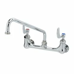 T&S Brass And Bronze Works T&S B-2463 Wall Mount Mixing Faucet With 8" Adjustable Centers, 12" Swing Nozzle, 4" Wrist Action Handles, And Cerama Cartridges