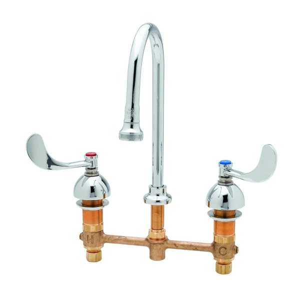 T&S Brass And Bronze Works T&S B-2865 Deck Mount Easy Install Faucet With 8" Centers, 5 9/16" Gooseneck, 6" Wrist Action Handles, And Eterna Cartridges 1 T&S Brass And Bronze Works T&S B-2865 Deck Mount Easy Install Faucet With 8" Centers, 5 9/16" Gooseneck, 6" Wrist Action Handles, And Eterna Cartridges