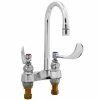 T&S Brass And Bronze Works T&S B-0892-01 Deck Mount Faucet With 4" Centers, 4 1/16" Gooseneck Spout, And 4" Wrist Action Handles