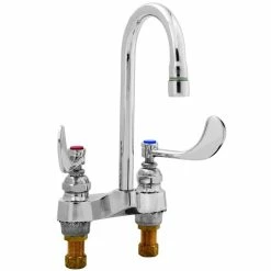 T&S Brass And Bronze Works T&S B-0892-01 Deck Mount Faucet With 4" Centers, 4 1/16" Gooseneck Spout, And 4" Wrist Action Handles