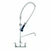 T&S Brass And Bronze Works T&S B-0133-A12-B08 EasyInstall Wall Mounted 37 1/2" High Pre-Rinse Faucet With Adjustable 8" Centers, Ergonomic Spray Valve, 44" Hose, 12" Add-On Faucet, And 6" Wall Bracket