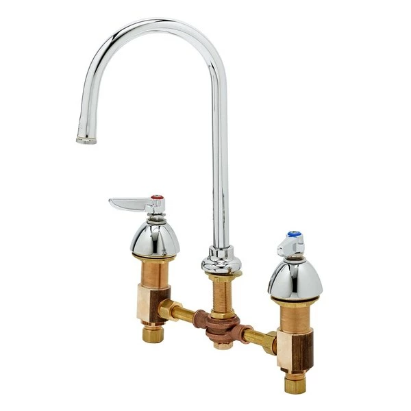 T&S Brass And Bronze Works T&S B-0850-L Deck Mount Mixing Faucet With 8" Adjustable Centers, 5 1/2" Gooseneck, And Escutcheons 1 T&S Brass And Bronze Works T&S B-0850-L Deck Mount Mixing Faucet With 8" Adjustable Centers, 5 1/2" Gooseneck, And Escutcheons