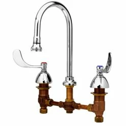 T&S Brass And Bronze Works T&S B-0865 Deck Mount Mixing Faucet With 8" Adjustable Centers, 5 9/16" Gooseneck, 6" Wrist Action Handles, And Escutcheons