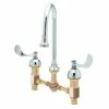 T&S Brass And Bronze Works T&S B-2865-05 5 13/16" Deck Mount Gooseneck Mixing Faucet With Adjustable Centers And 4" Wrist Action Handles