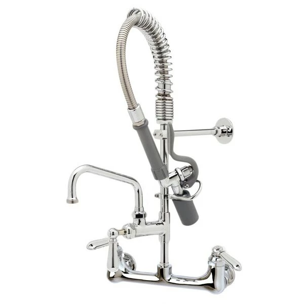 T&S Brass And Bronze Works T&S MPY-8WCN-08-CR EasyInstall Wall Mounted 22 1/8" High Mini Pre-Rinse Faucet With Adjustable 8" Centers, Low Flow Spray Valve, Club Handles, 24" Hose, 8" Add-On Faucet, And 6" Wall Bracket 1 T&S Brass And Bronze Works T&S MPY-8WCN-08-CR EasyInstall Wall Mounted 22 1/8" High Mini Pre-Rinse Faucet With Adjustable 8" Centers, Low Flow Spray Valve, Club Handles, 24" Hose, 8" Add-On Faucet, And 6" Wall Bracket