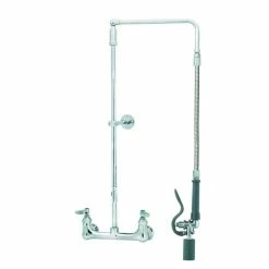 T&S Brass And Bronze Works T&S B-0131-BC-28H Wall Mounted 29 1/2" High Pre-Rinse Faucet With Adjustable 8" Centers, Low Flow Spray Valve, Swivel Arm, 28" Hose, And 6" Wall Bracket