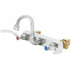T&S Brass And Bronze Works T&S B-1125-XS-HM Wall Mount Workboard Faucet With 8" Centers, 2 15/16" Gooseneck Spout And 4" Wrist Action Handles
