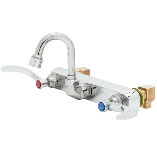 T&S Brass And Bronze Works T&S B-1125-XS-HM Wall Mount Workboard Faucet With 8" Centers, 2 15/16" Gooseneck Spout And 4" Wrist Action Handles 1 T&S Brass And Bronze Works T&S B-1125-XS-HM Wall Mount Workboard Faucet With 8" Centers, 2 15/16" Gooseneck Spout And 4" Wrist Action Handles