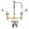 T&S Brass And Bronze Works T&S B-0850-01-PV Deck Mount Widespread Mixing Faucet With 8" Adjustable Centers, Serrated Nozzle, 4" Wrist Action Handles, And Double Valve Pedal