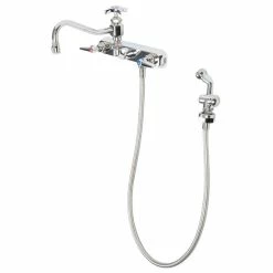 T&S Brass And Bronze Works T&S B-1157 Wall Mounted Workboard Faucet With Spray Valve And 8" Centers - 8" Swing Nozzle