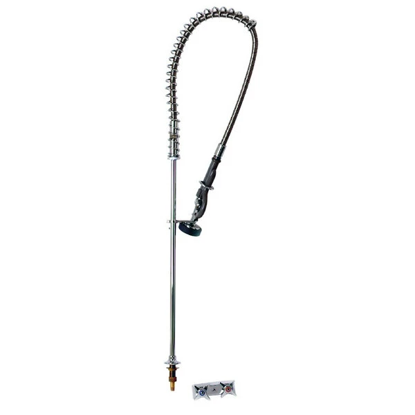 T&S Brass And Bronze Works T&S B-0143 Deck Mounted 42 1/4" High Pre-Rinse Faucet With Concealed Base, 4-Arm Handles, And 44" Hose 1 T&S Brass And Bronze Works T&S B-0143 Deck Mounted 42 1/4" High Pre-Rinse Faucet With Concealed Base, 4-Arm Handles, And 44" Hose